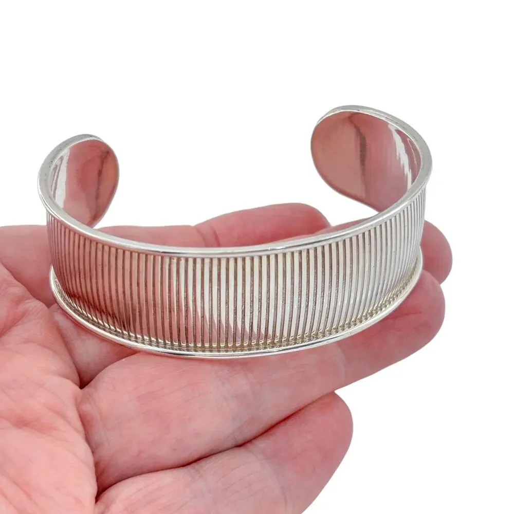 Vintage Sterling Silver 925 Ribbed Cuff Bracelet 7.25